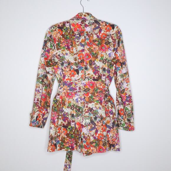 ETCETERA Floral Print Belted Trench Coat Cotton Blend Colorful Summer Women's 6 - Picture 10 of 12